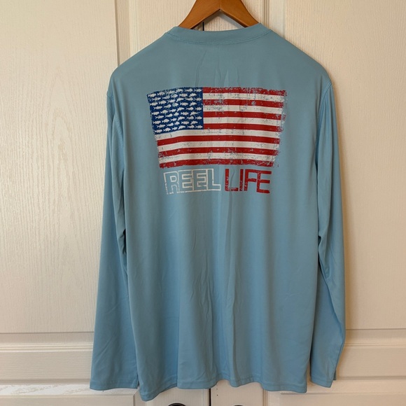reel life Other - Reel Life Men's Light Blue American Flag Performance Fishing Long Sleeve Shirt